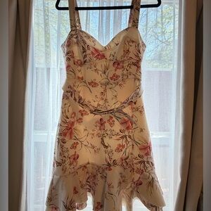 Ever New Cream Floral Midi Dress with Pink and Green Print